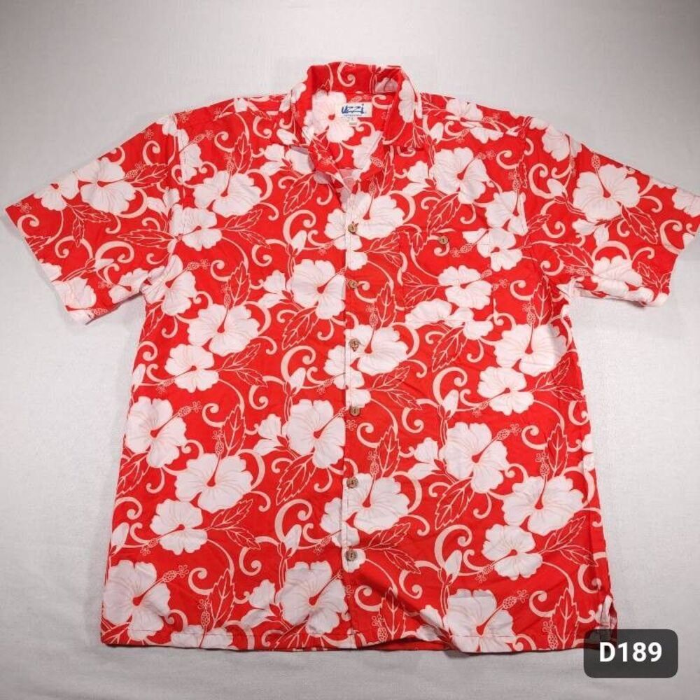 Uzzi Amphibious Gear Resort Red Hibiscus Floral Hawaiian Shirt Large Excellent